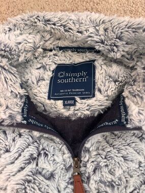 Simply Southern Plush Quarter-Zip Pullover in Light Gray and Navy Trim